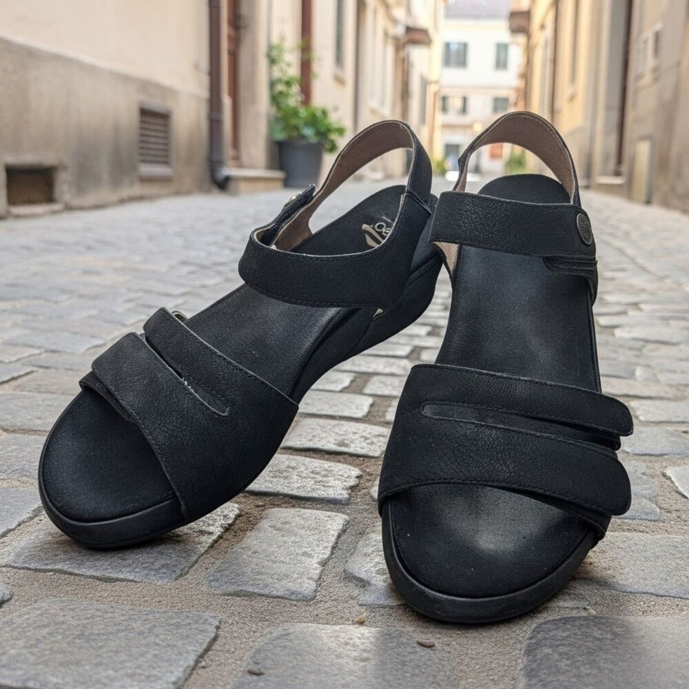 abeo Gabrielle Orthodic Sandal Women's SZ 7 Strappy Low Wedge Sandal Black Pro